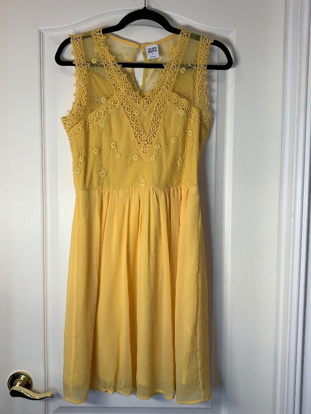 Yellow Lace Crochet Dress Sleeveless Floral Romantic Spring Summer M Vero Moda